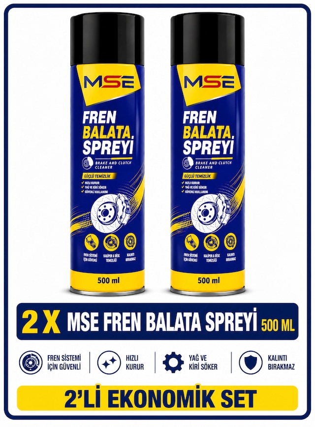 Mse Pro Fren Balata Spreyi 500 Ml X 2 Fren Ve Balata Temizleyici Yağ Ve Kir Sökücü, Hızlı Kuruma