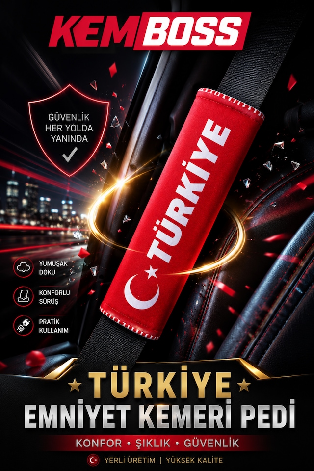 Kemboss Türkiye Emniyet Kemeri Pedi 2'li Araç Emniyet Kemer Kılıfı Kırmızı