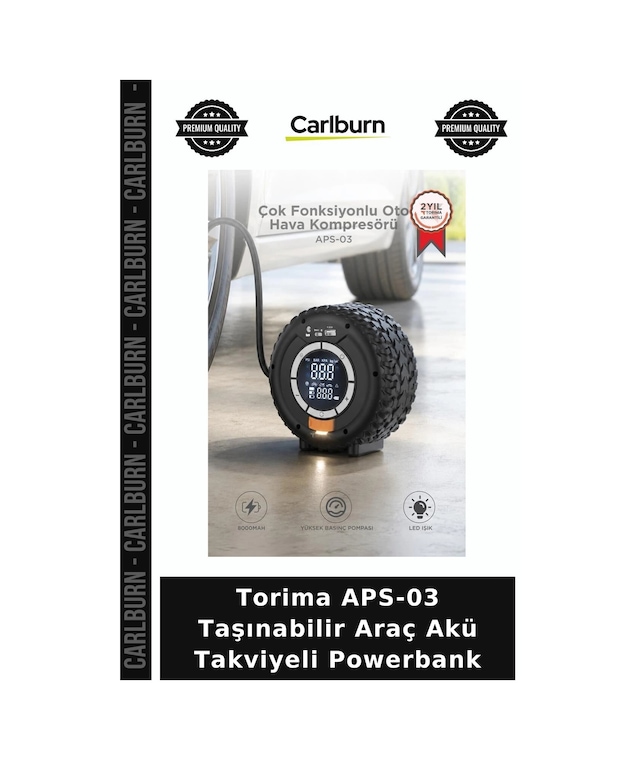 Torima Aps-03 Taşınabilir Araç Akü Takviyeli Powerbank Lastik Şişirici Aydınlatma Fenerli Cihaz