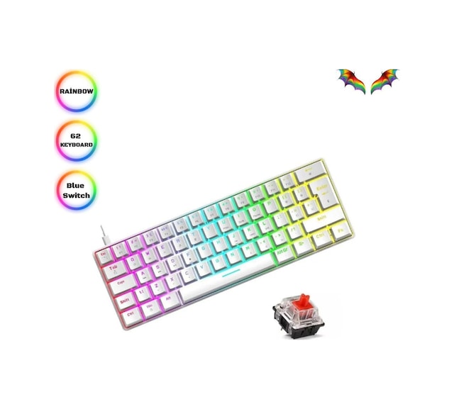 Trol Red Switch Mini Oyun Klavyesi Gaming Mekanik 62 Tuşlu 18 Led Usb Tip-c Kablosu Beyaz