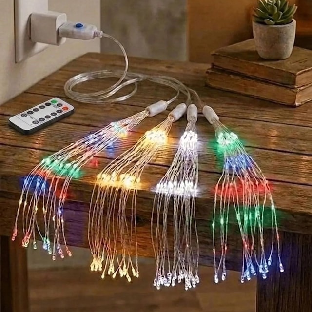 Büro Ev Ofis Hediyesi İçin Renkli 4led 8mod Açılır Kumandalı Işık Seti
