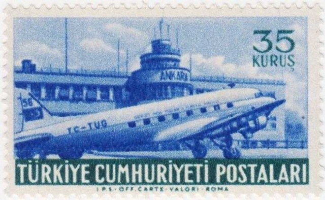 Türkiye Cumhuriyeti Damgasız Hava Posta Pulu 35 Kuruş 1954. Uçak - Havacılık Temalı. Mnh. Teşhir Ürün