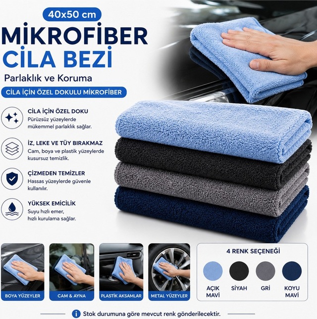 Muggio 40x50 Mikrofiber Cila Bezi Oto Kurulama Parlatma Bezi İz Tüy Hav Bırakmaz 1 Adet