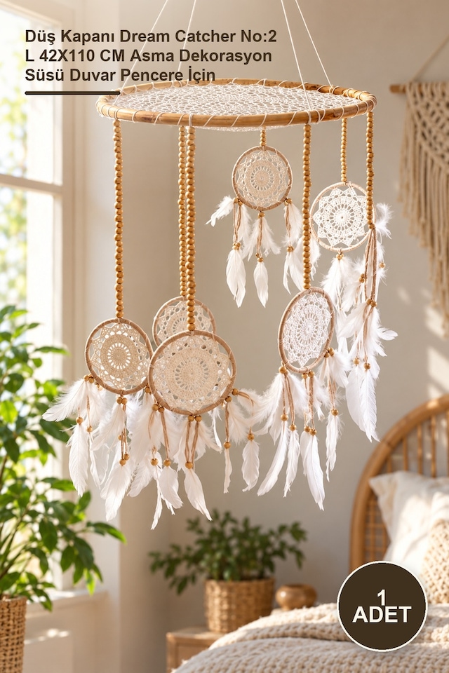 1 Adet Rüya Kapanı Düş Kapanı Dream Catcher No:2 L 42x110 Cm Asma Dekorasyon Süsü Duvar Pencere İçin