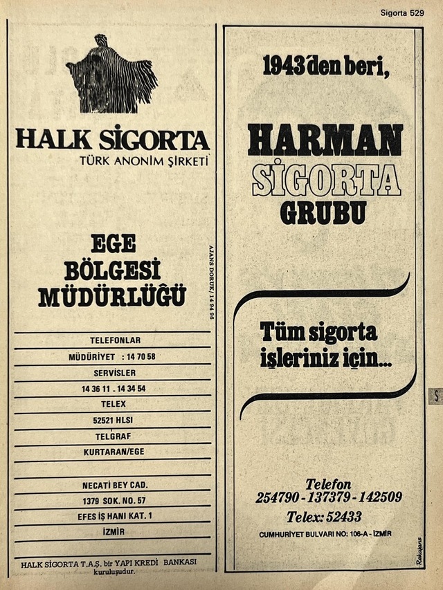 İzmir 1982-1983 Meslek Reklam İlanı Efemera S529 Teşhir Ürün