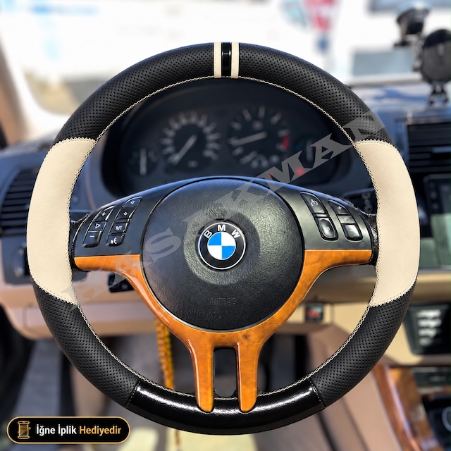 Bmw 7 Serisi E38 Dikme Direksiyon Kılıfı Delikli Deri Parlak Siyah Bej Detay Çift Yüzük Ve Dikiş 3 Kollu-yuvarlak-dairesel Tuş 1999-2001