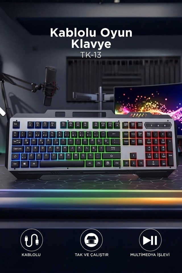 Oyuncu Klavyesi Rgb Işıklı Mekanik Ergonomik Kablolu Klavye Tk13