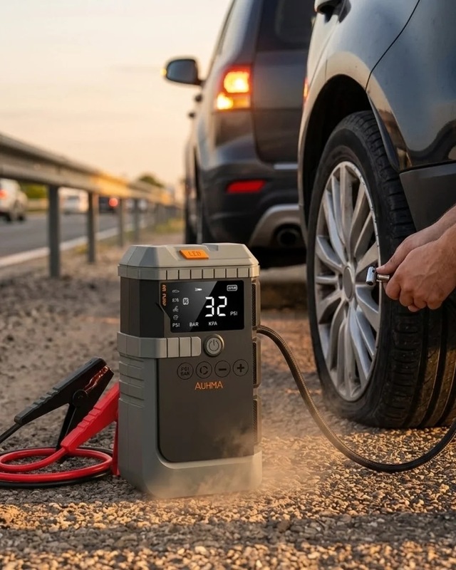 Ers Araç Akü Takviye Powerbank Lastik Şişirme Kompresörü Led Işıklı Çok Fonksiyonlu Acil Durum Cihazı