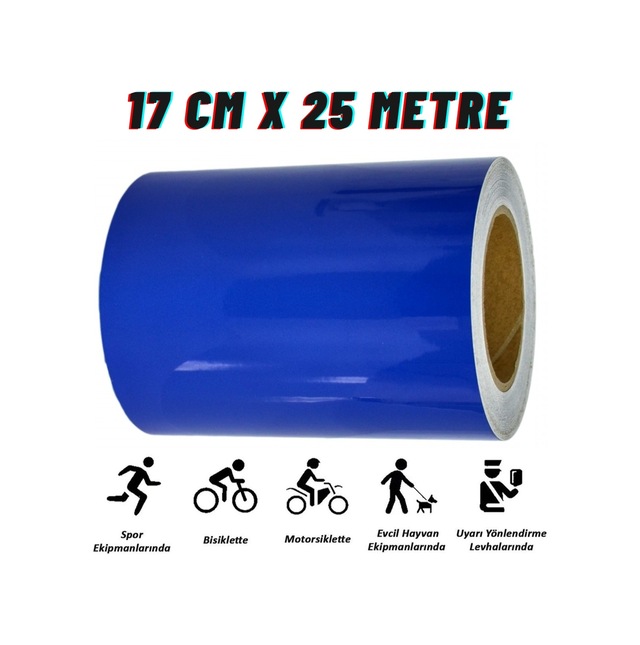 Carub Reflektif Fosforlu Şerit Bant 17 Cm x 25 Metre Mavi İkaz Bandı BR2405504