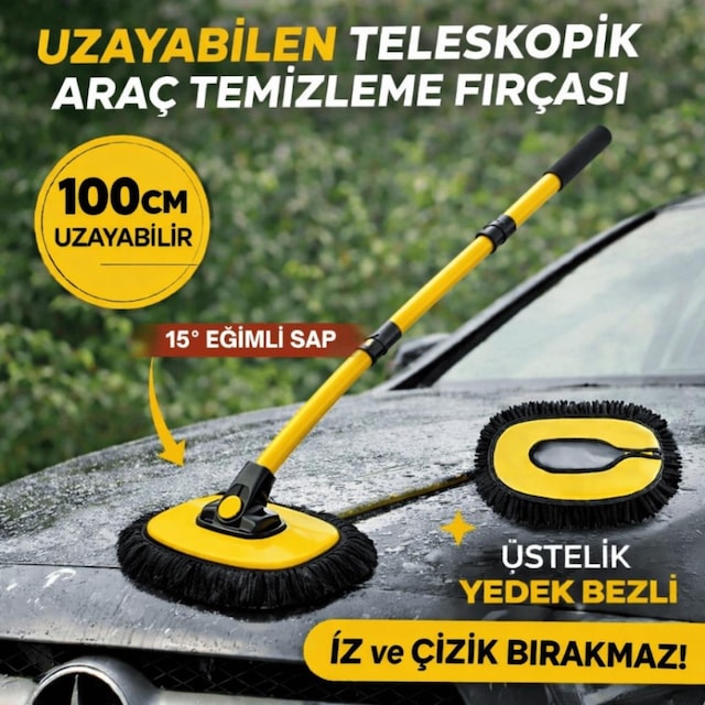 Coofbe Teleskopic Saplı Oto Yıkama Fırcası Toz Alma Paspası Kuru Islak Araç Yıkama Fırcası+yedek Bez 0