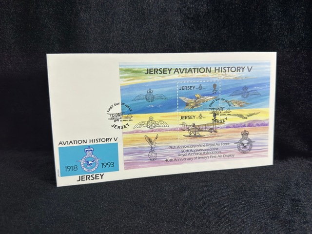 Uçak Temalı İngiltere S. Jersey Blok Pullu Özel Gün Damgalı İlk Gün Zarfı Fdc Raf Royal Air Force Teşhir Ürün