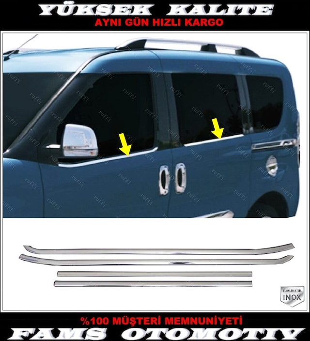 Fiat Doblo Paslanmaz Krom Cam Çıta 4 Prç 2010-2022