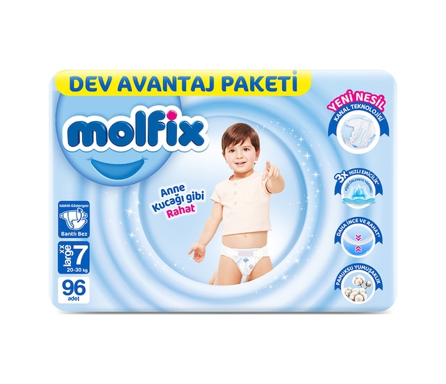 Molfix Bebek Bezi 7 Beden XXL Hiper Ekonomi Paketi 96 Adet