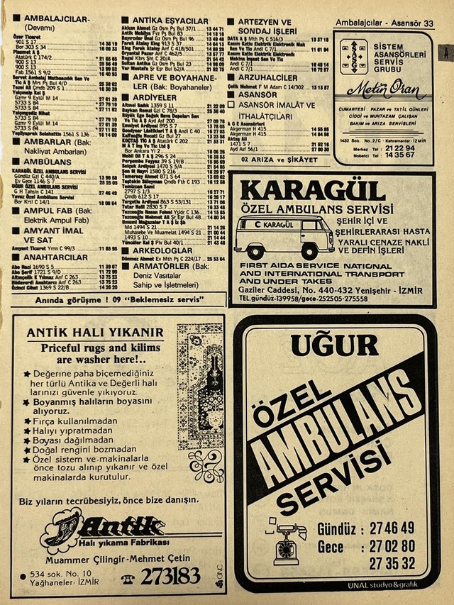 İzmir 1982-1983 Meslek Reklam İlanı Efemera S33 Teşhir Ürün