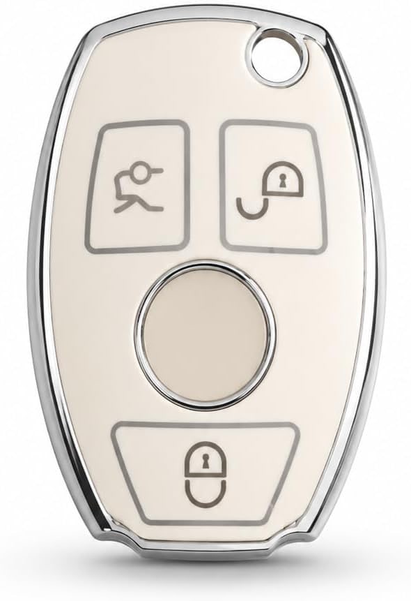 Autohan Keys Mercedes İle Uyumlu 2001-2016 Be Tipi Nano Anahtar Kılıfı, Beyaz, Gümüş Renk