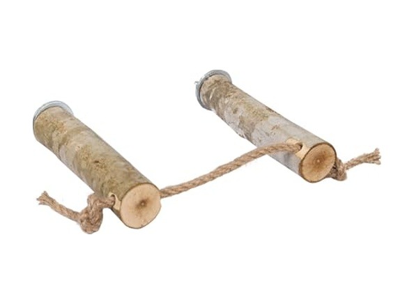 Doğal Ağaç Kuş Ve Papağan Tüneği Jüt Halatlı Ayarlanabilir Boy 17 Santim Doğal Ahşap Tünek 2'li Set Çap 3-5 Cm