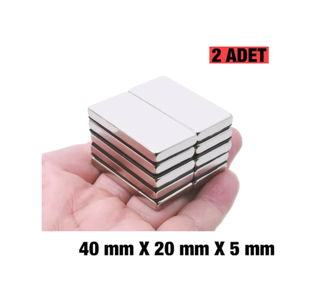Plaka Mıknatısı, Köşeli Neodyum Mıknatıs, 40x20x5 Mm, Süper Güçlü Magnet - 2 Adet