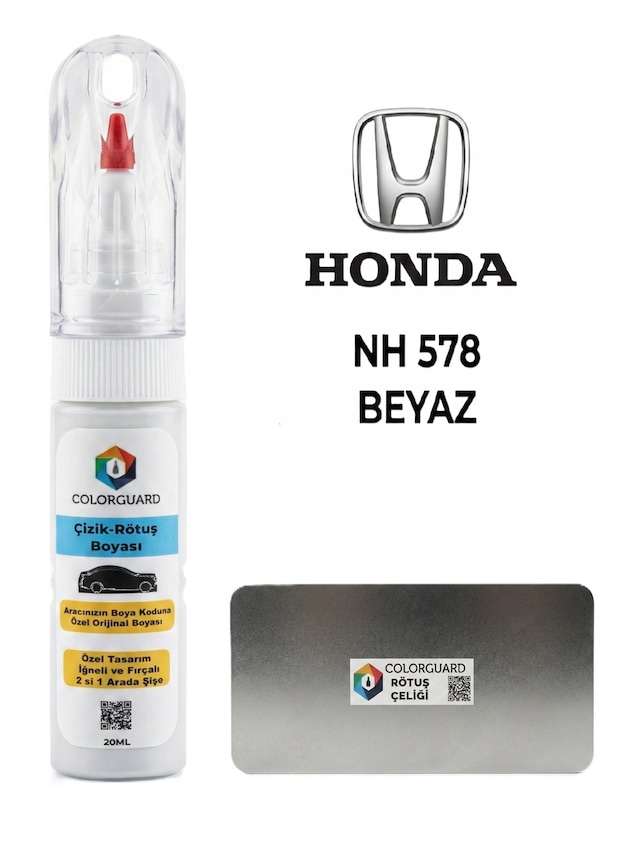 Honda Nh 578 Beyaz İğneli Ve Fırçalı Özel Tasarım Şişe Rötuş Boyası Ve Profesyonel Rötuş Çeliği Seti