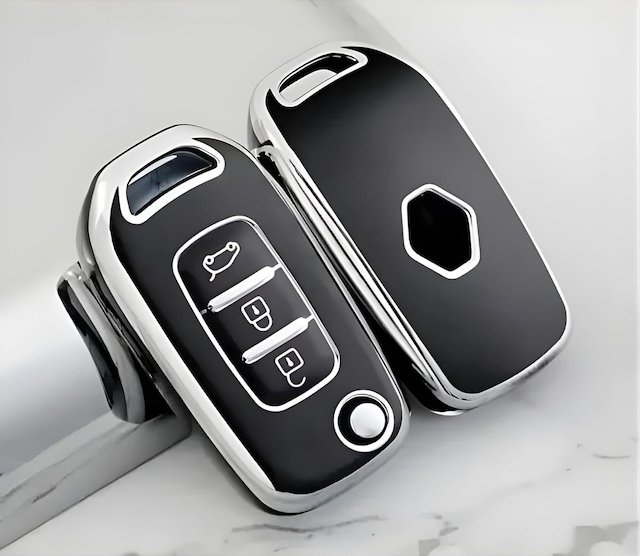 Autohan Keys Megane 4 Joy, Clio 5, Captur, Taliant Express İçin 3 Butonlu Nano Anahtar Kılıfı, Siyah-gümüş