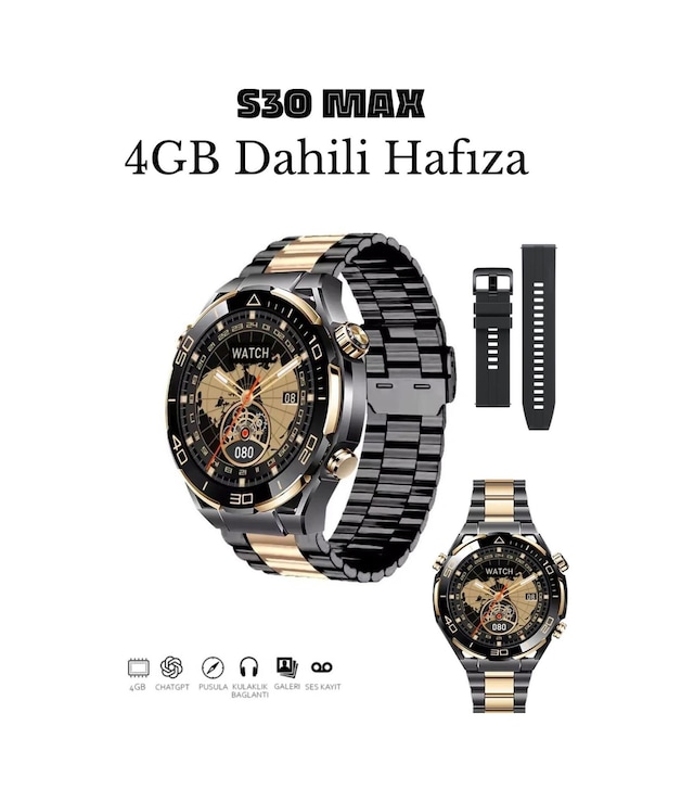S30 Max Sk4 Pro Max Akıllı Yetişkin Saati 3-4 Gün Giden Şarj Ömrü 4gb Hafızalı Amoled Ekranlı