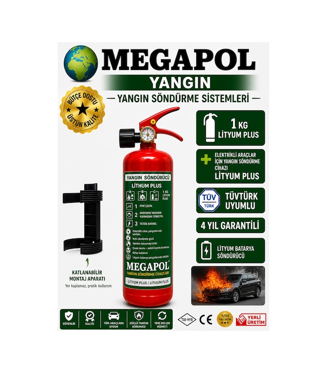 1 Kg Lityum Plus Elektrikli Araç Yangın Söndürme Cihazı, Yangın Söndürme Tüpü