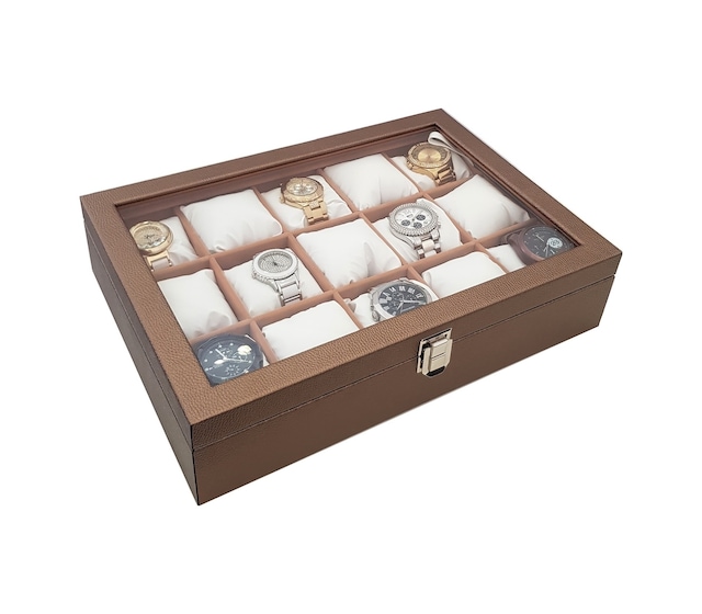 Chavin 15 Li Diamond Bronz Deri Ahşap Camlı Saat Kutusu St15-58