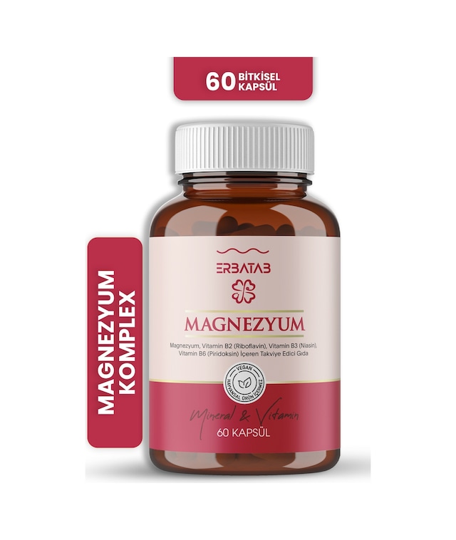 Erbatab Magnezyum Bisglisinat Sitrat Malat & Vitamin B2 B3 B6 3'lü Form 60 Kapsül