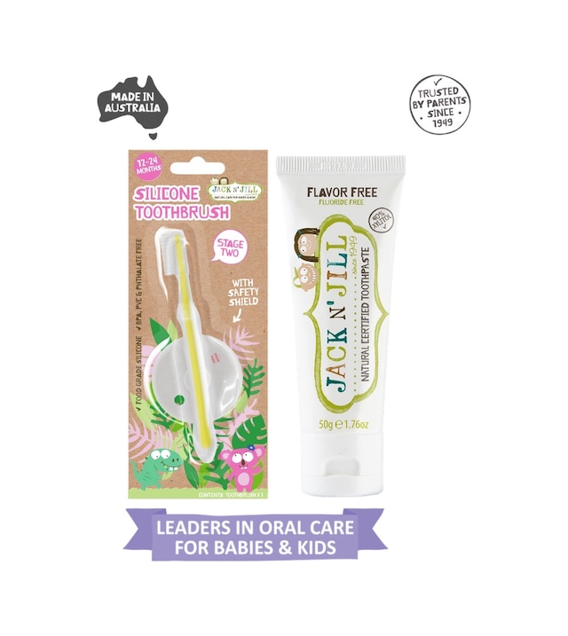 Jack N Jill Bebek/çocuk Diş Fırçala Seti Silikon Diş Fırçası + Aromasız Diş Macunu 50g