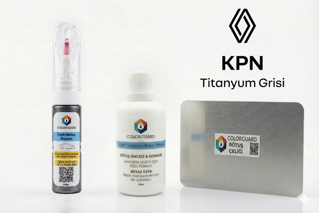 Colorguard Renault Kpn Titanyum Grisi Rötuş Seti - 2 Si 1 Arada İğne Ve Fırça Uçlu Şişe, Solüsyon Ve Rötuş Çeliği