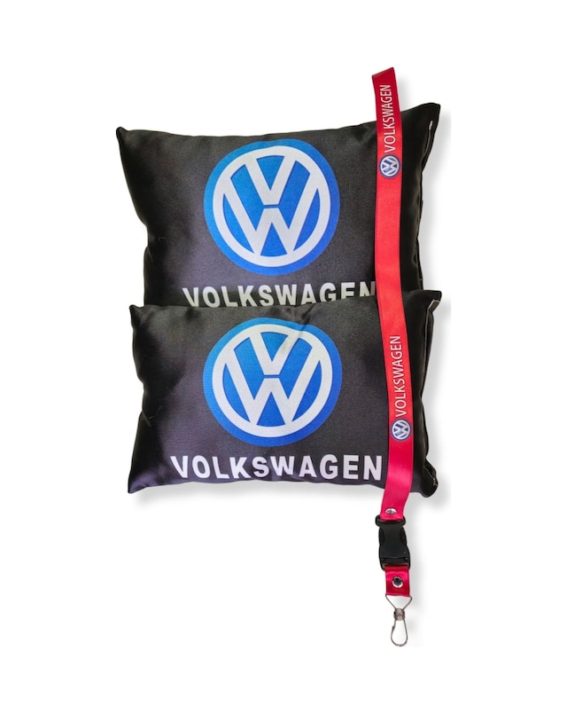 Volkswagen Dijital Baskılı Siyah Araç Seyahat Boyun Yastık 2'li Set Volkswagen Oto Ayna Askısı Siyah