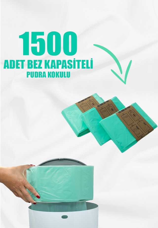 Korbell 16 Lt Çöp Kutuları İle Uyumlu - 3 Paket 1500 Adet Bebek Bezi Kapasiteli Bebek Pudra Kokulu Yerli Çöp Poşeti