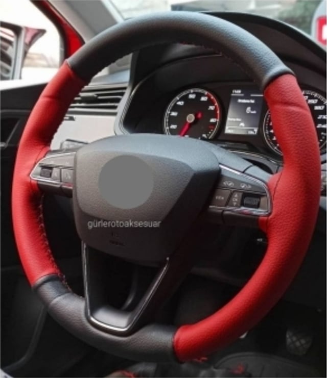 Hyundai Getz 2003-2011 Uyumlu Dikmeli Direksiyon Kılıfı Iki Renkli Kırmızı-siyah