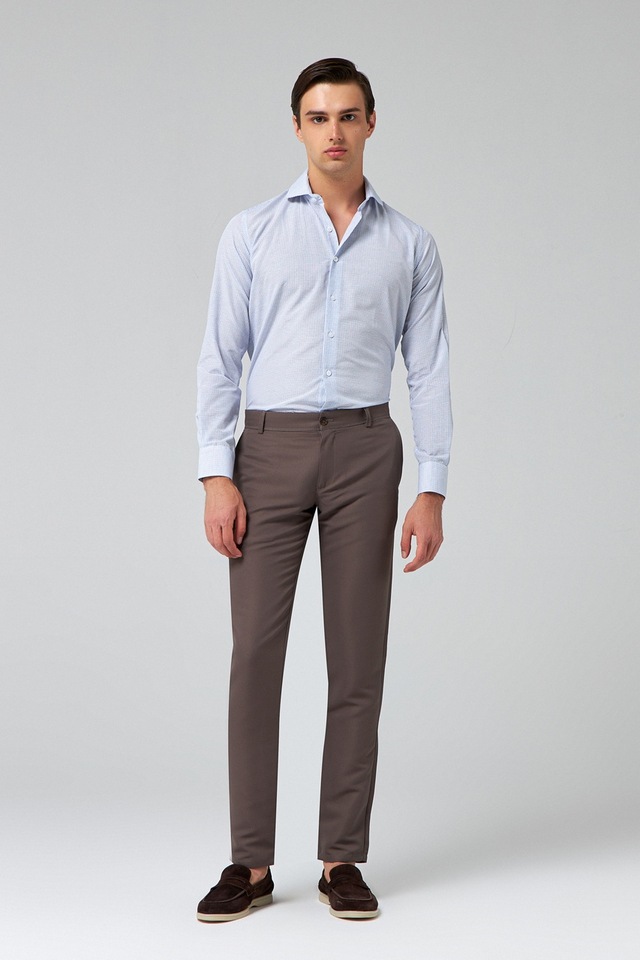 Ds Damat Slim Fit Gri Armürlü Yandan Cepli Pamuklu Chino Pantolon 7HCC3ORT10001 38