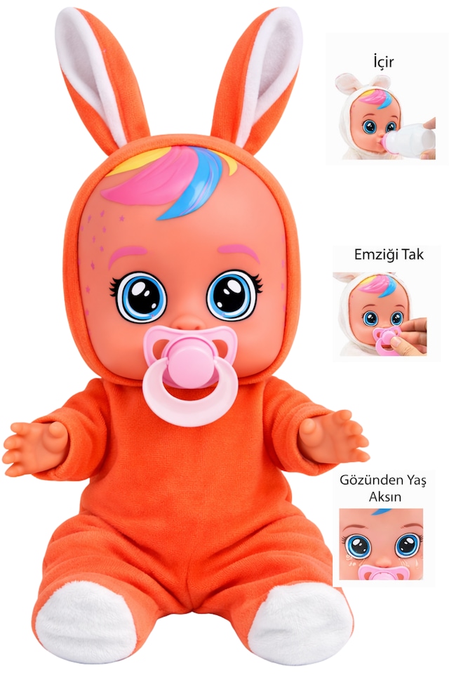 Ağlayan Ve Konuşan Et Bebek 20 Cm Su İçen Bebek Oyuncağı 3+ Yaş Turuncu