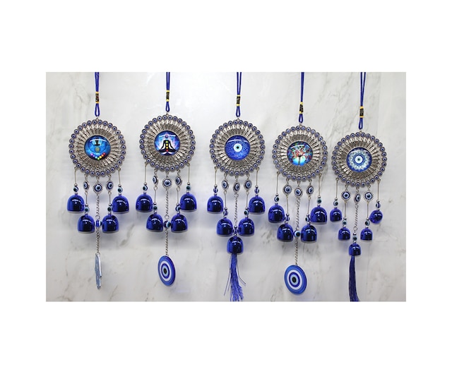 1 Adet Metal Nazar Boncuğu Çan Formlu Dekoratif Aksesuar, Duvar Süsü, Evil Eye Charm, Nazar Bell