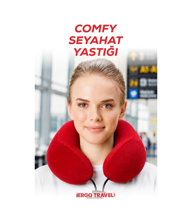 Viscofoam Comfy Ortopedik Seyahat Yastığı Visco Boyun Destekli Seyahat Yastığı - Kırmızı | Ergo Travel