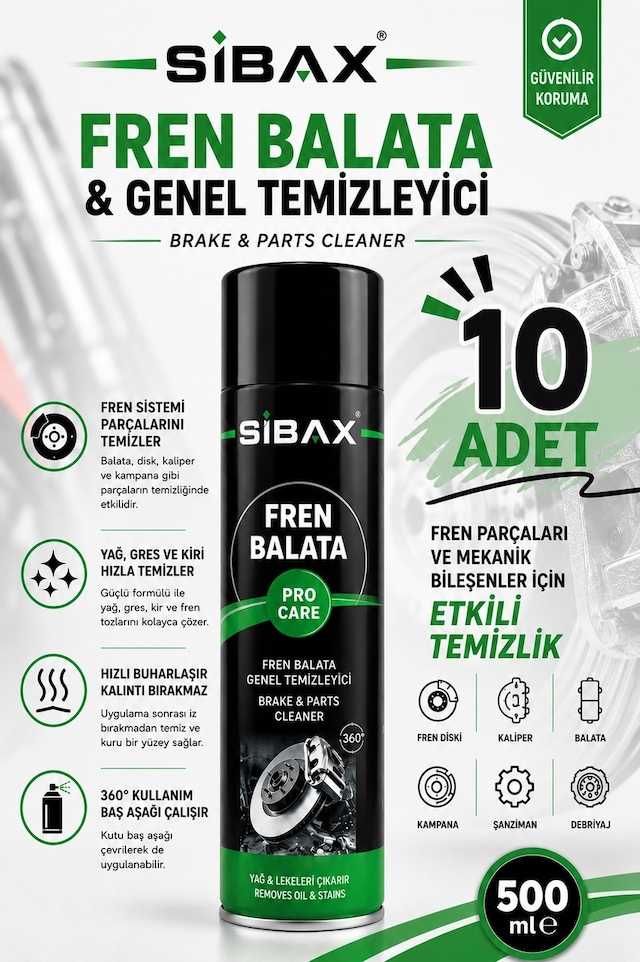 Sibax SB1000 Fren Balata ve Genel Temizleyici Sprey 500 ml (10 ADET)