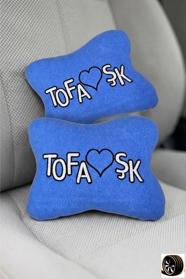 Tofaş Şahin Doğan Kartal Araç Koltuk Seyahat Nakışlı Mavi Oto Boyun Yastığı / 2'li Set