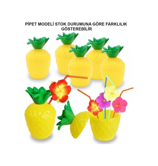 Mey İthalat Ananas Hawaii Luau Aloha Pipetli İçecek Kabı Bardak 10x13 Cm 1 Adet