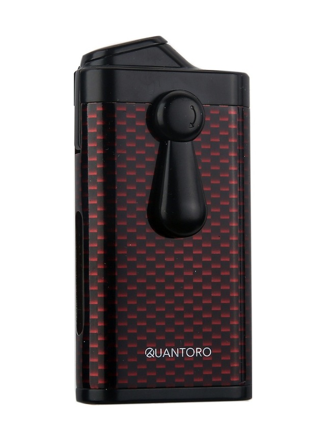 Quantoro Çift Torch Pürmüz Delicili Kırmızı Karbon Desenli Metal Puro Çakmağı - Trz1148