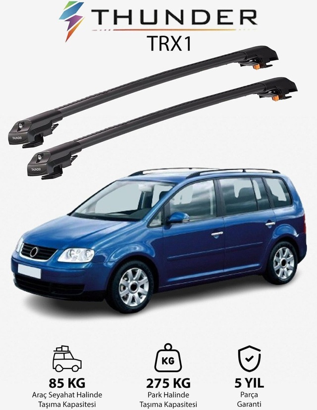 Volkswagen Touran 2003-2015 Trx1 Thunder Carrier Kilitli Ara Atkı Taşıyıcı Tavan Barı Gri