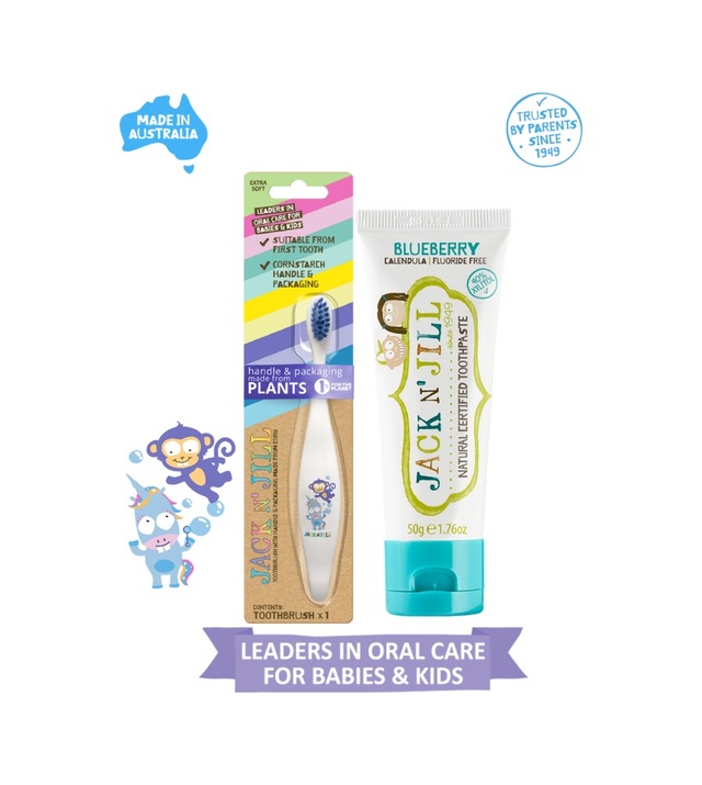 Jack N Jill Doğal Sertifikalı Bebek/çocuk Diş Seti Monkey&unicorn Diş Fırçası + Yaban Mersini Aromalı Diş Macunu 50g