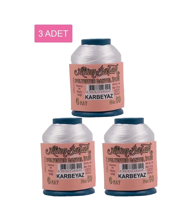 Ers 3 Adet Altınbaşak Oya Ve Dantel İpi 20 Gr - Royaleks - No: K.beyaz