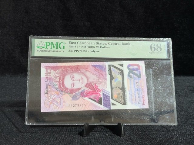 Doğu Karayipler 2019 20 Dolar Pmg 68 Epq Superb Gem Unc Polimer Banknot