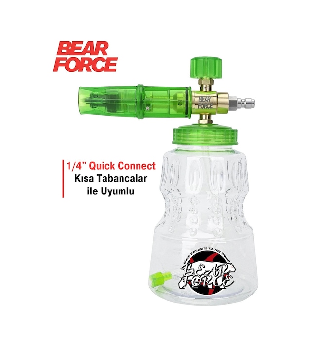 Robeve Bear Force Foam Lance Köpük Yapıcı Aparat 1l Köpük Aparatı Basınçlı Yıkama Makineleri Için Köpük Aparatı Çift Nozzle Ile Birlikte Foam Canon 1/4" Quick Plug Bağlantılı