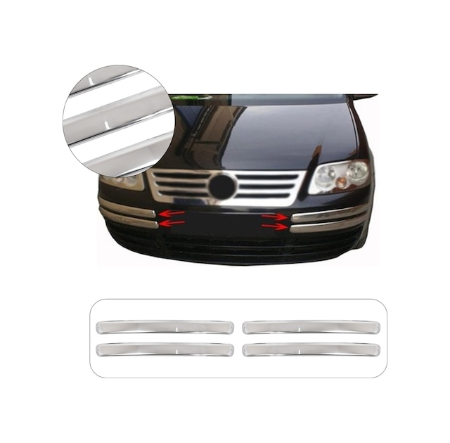Volkswagen Caddy Uyumlu 2003-2010 Krom Ön Tampon Kaşı 4 Parça Paslanmaz Çelik