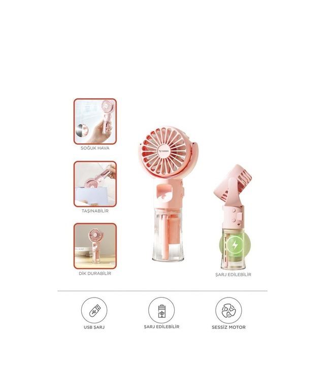 Torima F-13 Pembe Şarjlı Mini Masa Fan Vantilatör