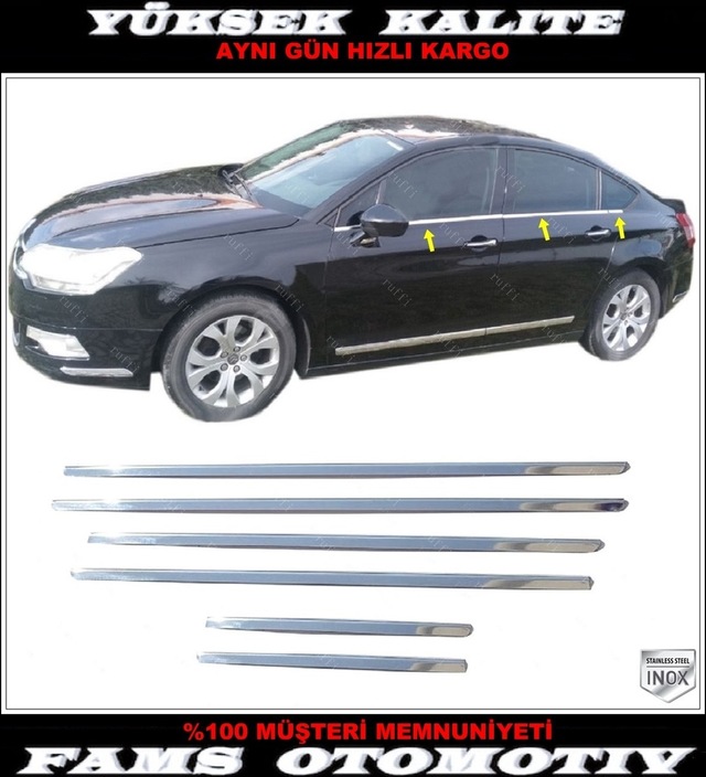 Citroen C5 Krom Cam Çıtası 6 Prç. 2008 Üzeri P. Çelik