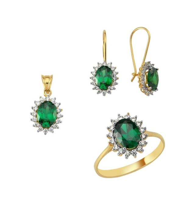 Yeşil Taşlı Üçlü Set 6.00 Gram 14 Ayar Altın