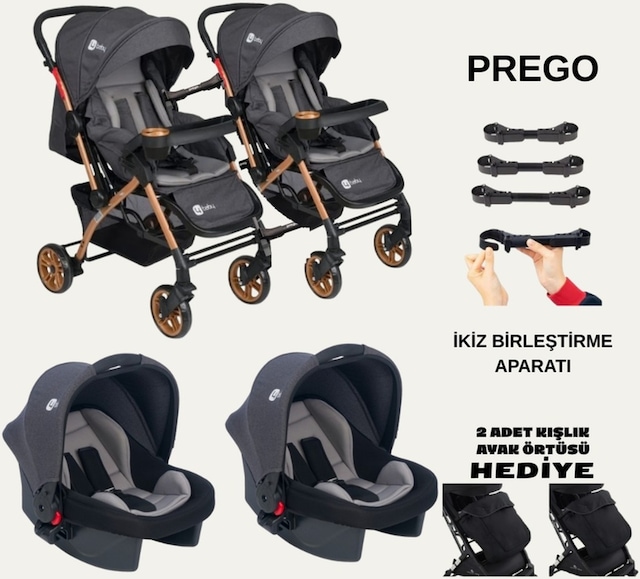 İkiz Bebek Arabası Çift Yönlü Bebek Arabası Sallanır Taşıma Puset İkiz Birleştirme Aparatlı
